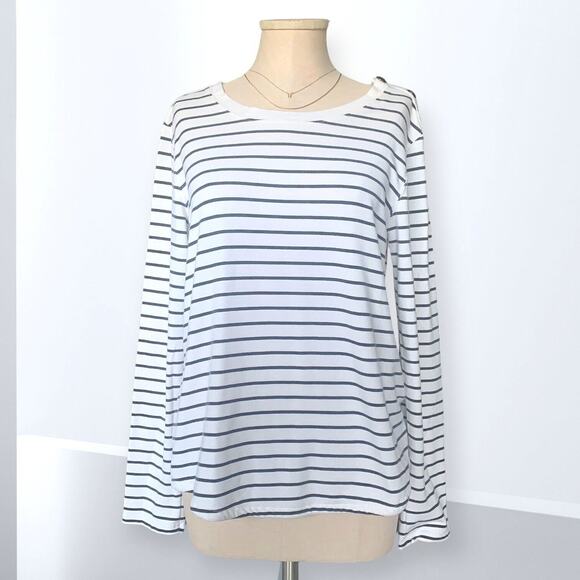 SANCTUARY Striped Top Long Sleeve Shirt Silver Button Accent Soft Blue Medium - Picture 1 of 10